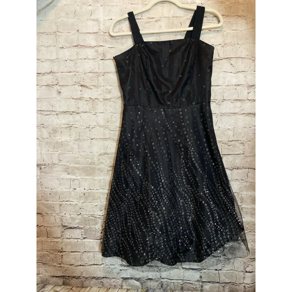 Vintage Y2K BCX Dress 9 Black‎ Glitter Embellished Fit Flare Cocktail Party Mesh